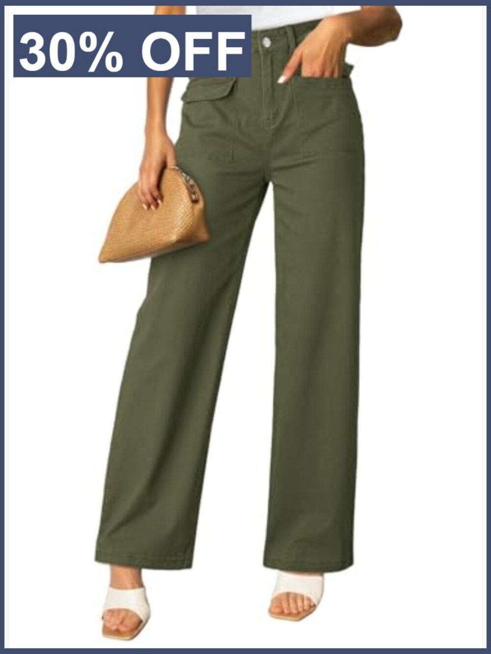 High Waisted Wide Leg Cargo Pants with Pockets Stretchy Joggers - Picture 2 of 7